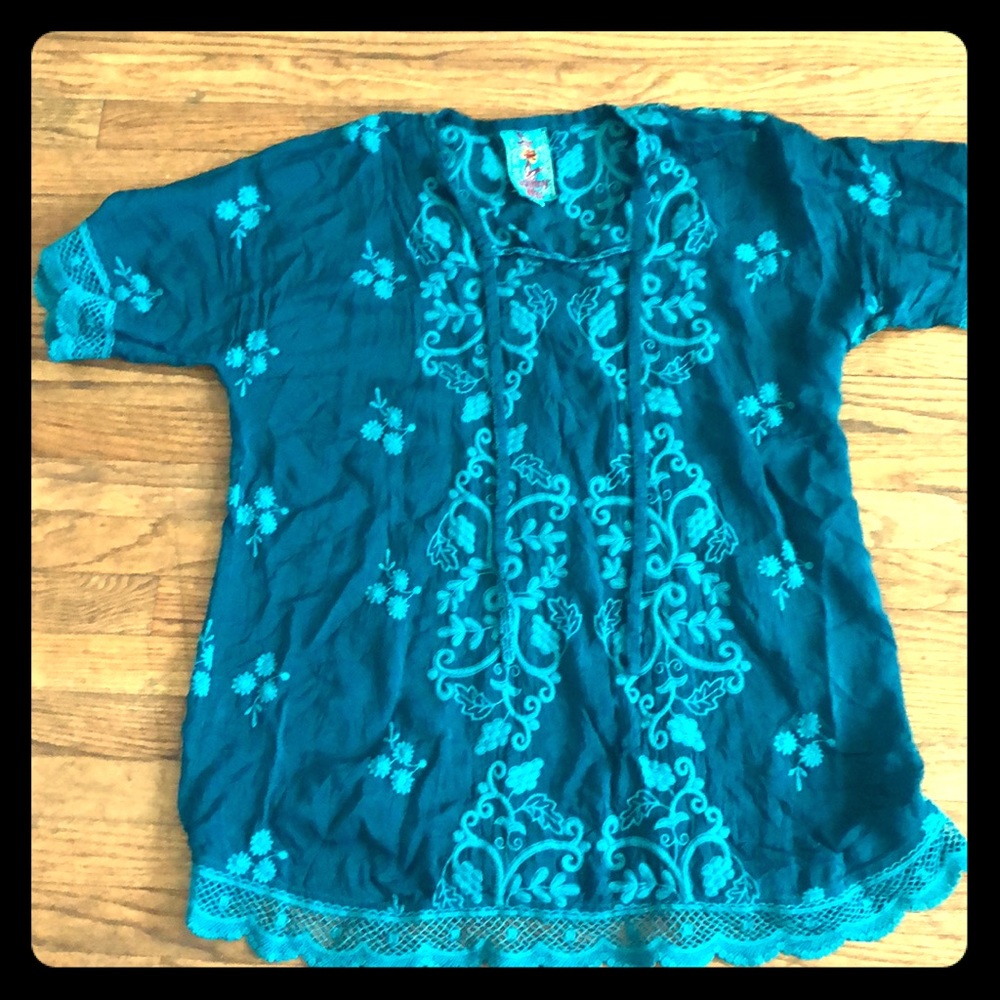 Johnny Was turquoise M shirt blouse